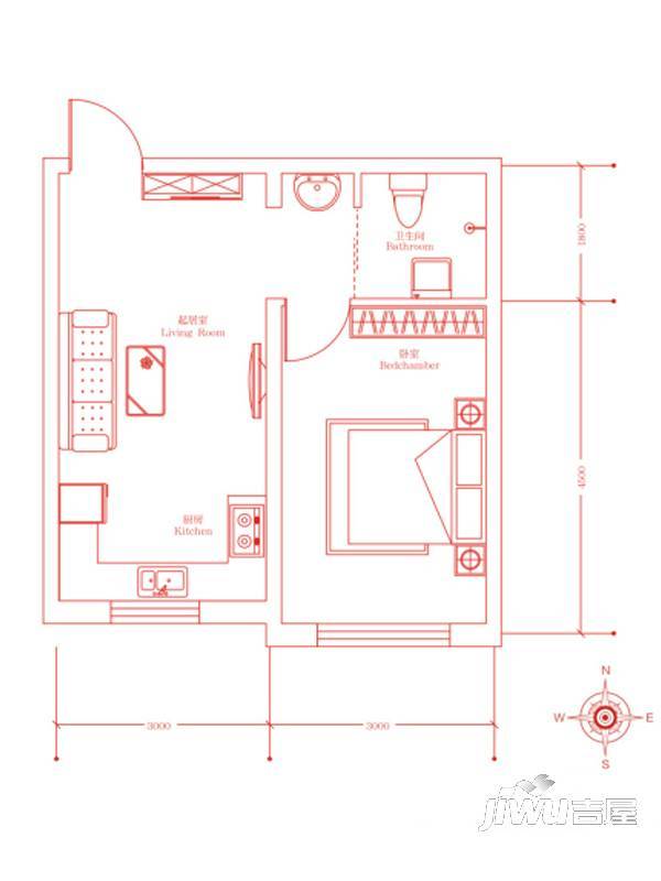 嘉惠红树湾1室1厅1卫45.9㎡户型图