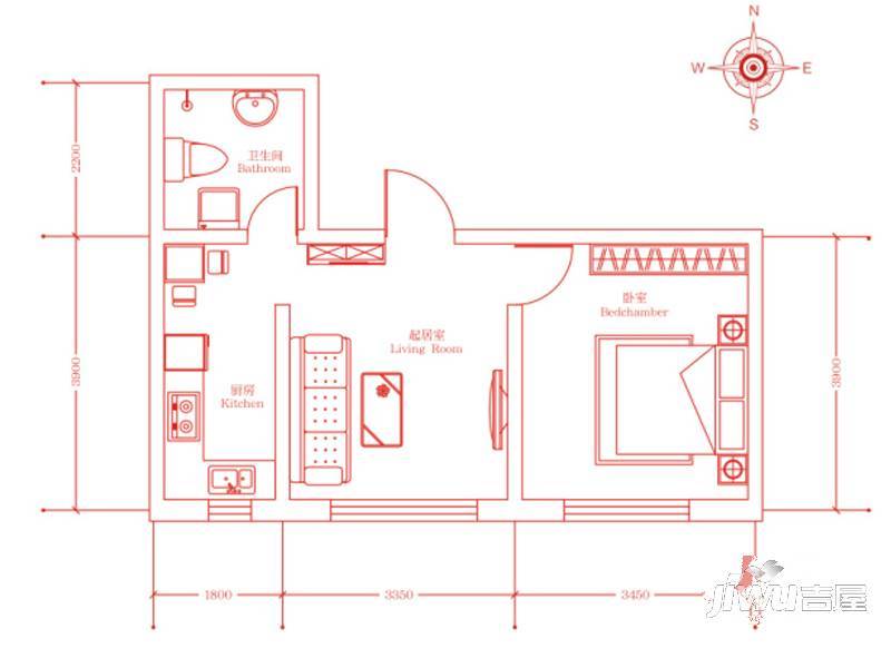 嘉惠红树湾1室1厅1卫48.3㎡户型图