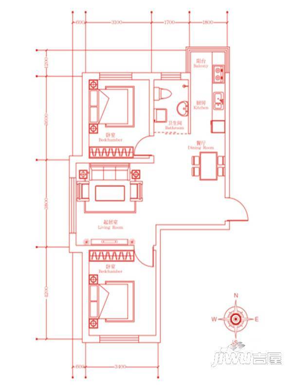 嘉惠红树湾普通住宅73.4㎡户型图