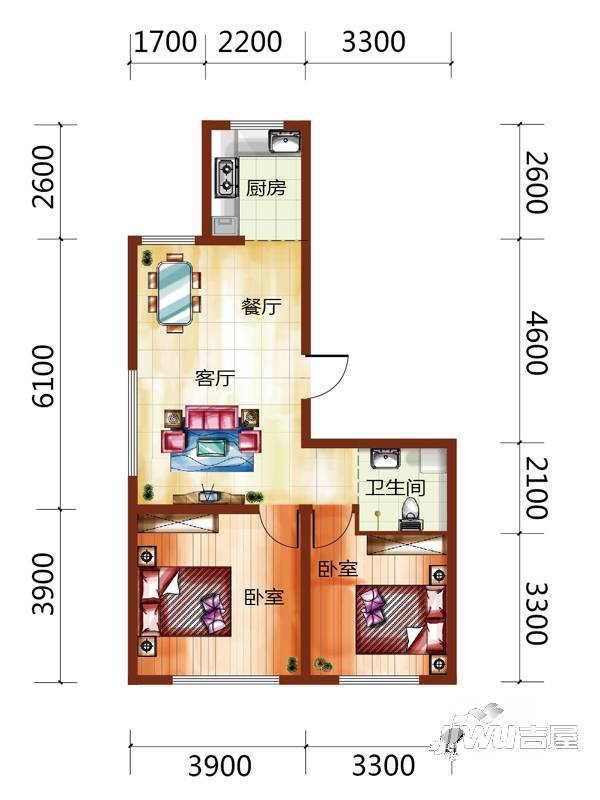 像素公园2室2厅1卫86㎡户型图