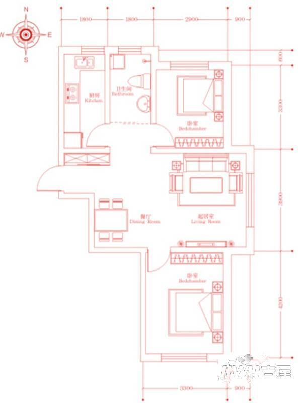 嘉惠红树湾2室2厅1卫81.7㎡户型图