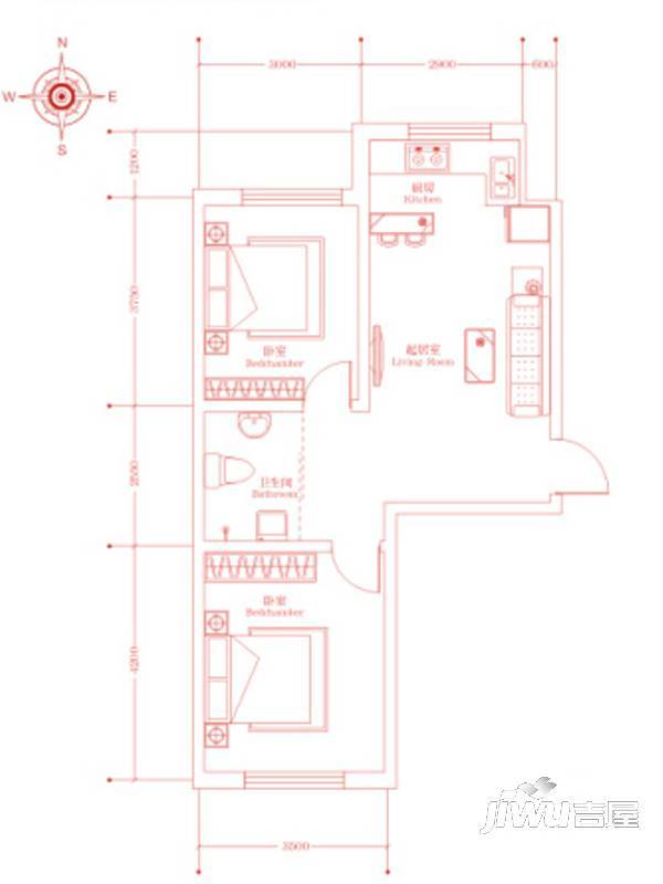 嘉惠红树湾2室2厅1卫81.7㎡户型图