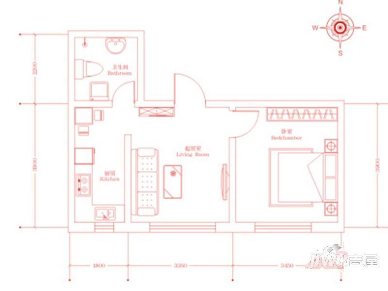 嘉惠红树湾2室2厅1卫81.7㎡户型图