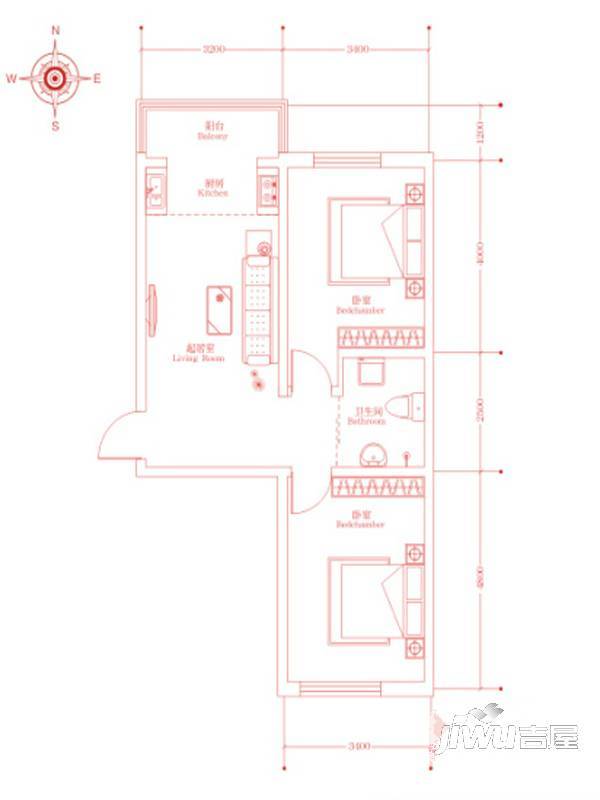 嘉惠红树湾2室2厅1卫81.7㎡户型图