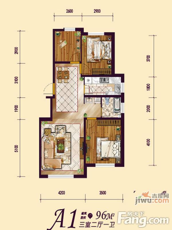 远创紫樾台3室2厅1卫96㎡户型图