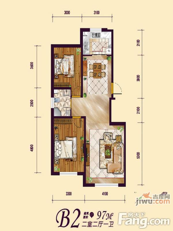 远创紫樾台2室2厅1卫97㎡户型图