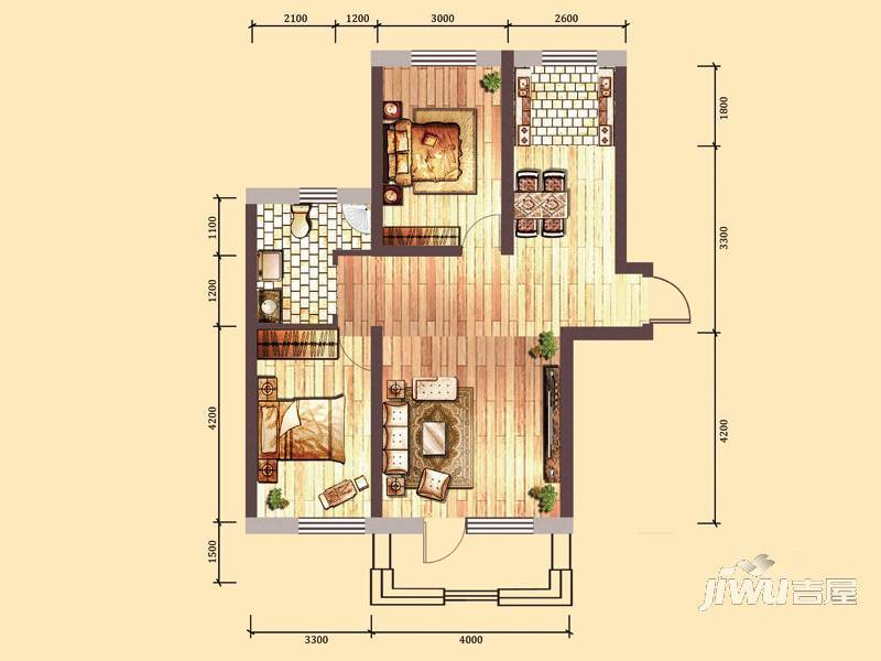 卓扬中华城1室2厅1卫55.4㎡户型图