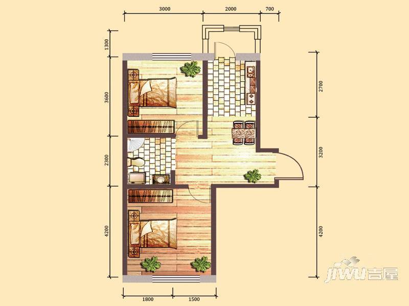 卓扬中华城1室2厅1卫55.4㎡户型图