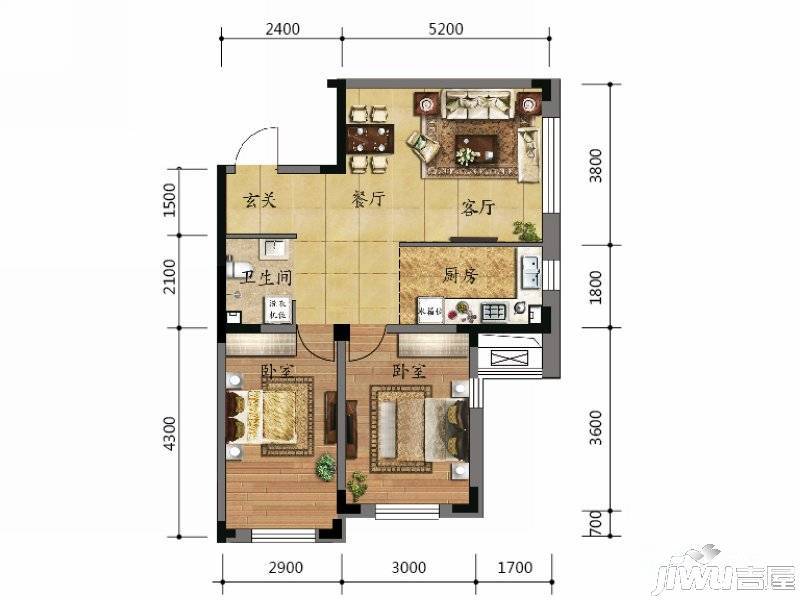 金色8里城2室2厅1卫78.3㎡户型图