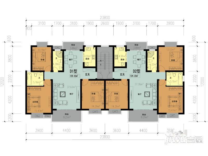 洪崖公馆3室2厅2卫120㎡户型图