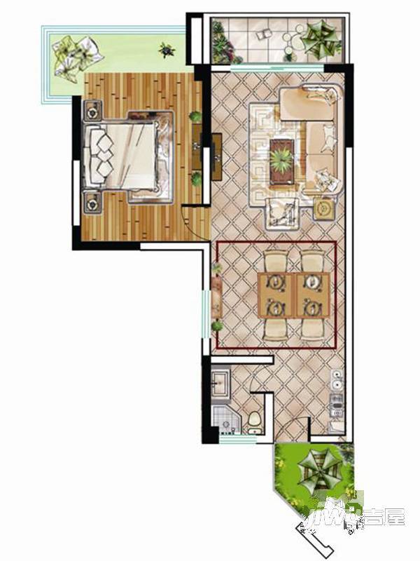 颐澜湾1室1厅1卫64㎡户型图