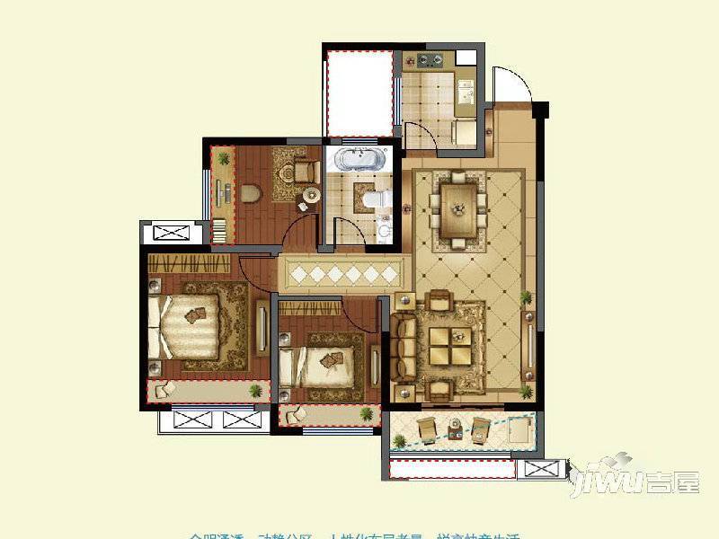 红谷十二庭珑庭3室2厅1卫85㎡户型图