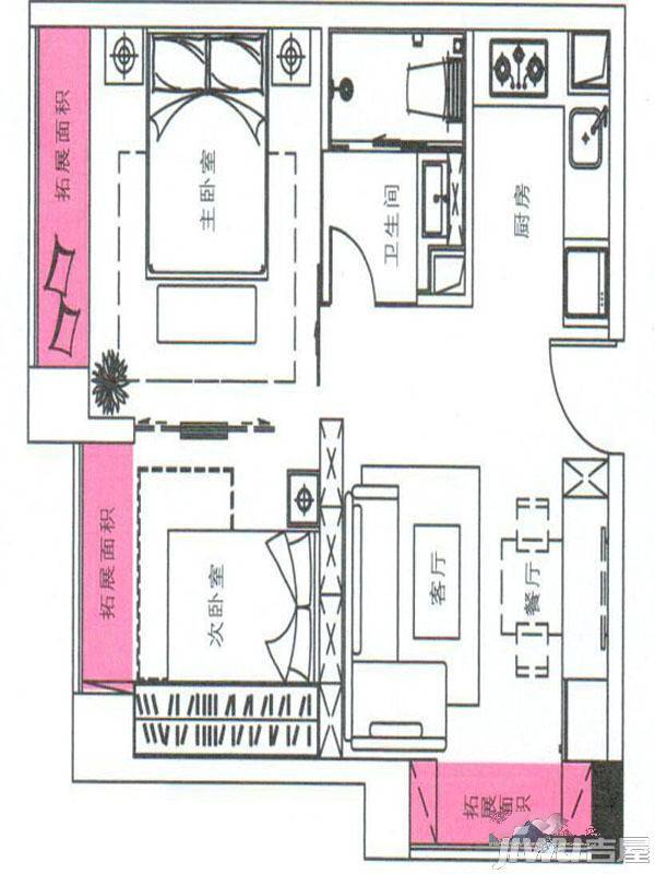 东区小时代2室1厅1卫56.6㎡户型图