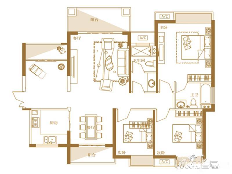 水天一色3室2厅2卫133.1㎡户型图