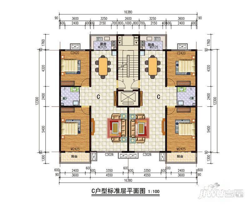 古冶金盛花苑2室2厅1卫114.9㎡户型图