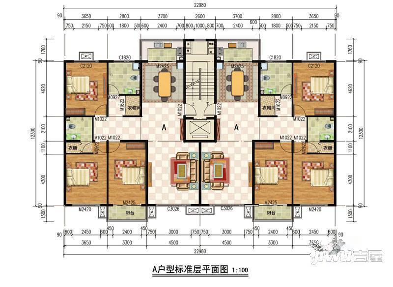 古冶金盛花苑3室2厅2卫155.1㎡户型图