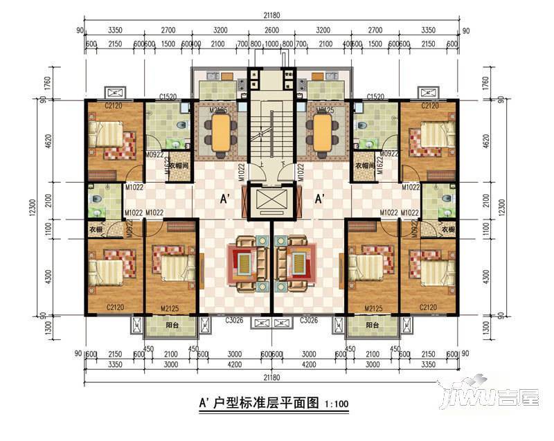 古冶金盛花苑2室2厅1卫106.6㎡户型图