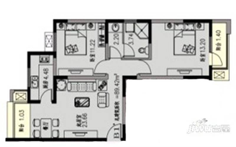 丰宁锦苑2室2厅1卫89.4㎡户型图