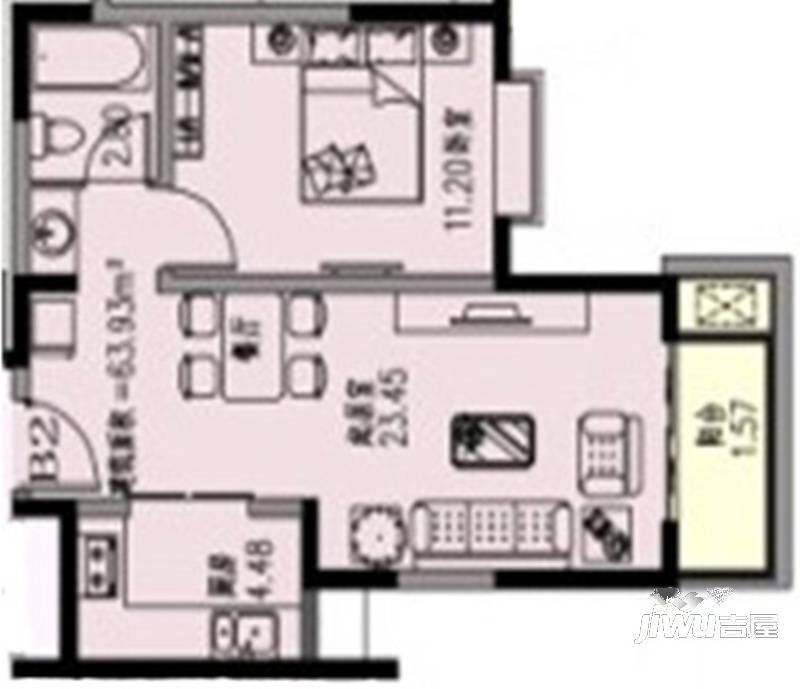 丰宁锦苑1室2厅1卫63.9㎡户型图