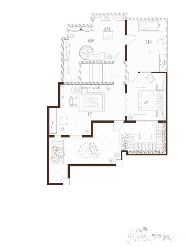 建投熙湖1室2厅2卫138.6㎡户型图