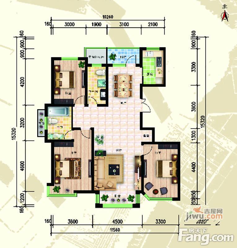 香巴拉家园3室2厅2卫148.7㎡户型图