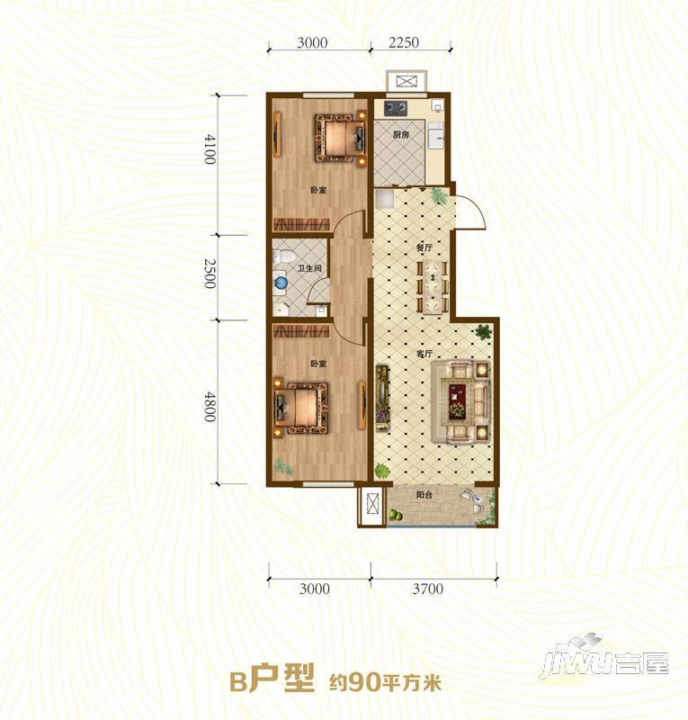 逸景中央美墅3室2厅1卫120㎡户型图