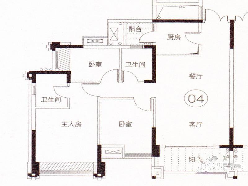 君汇尚品2室2厅1卫79㎡户型图