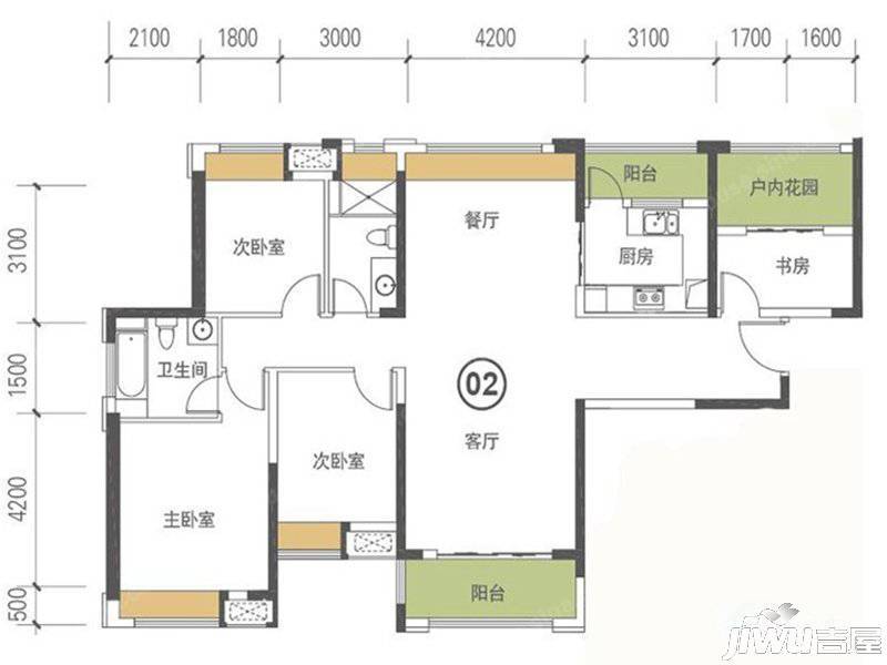中海锦城4室2厅2卫140㎡户型图