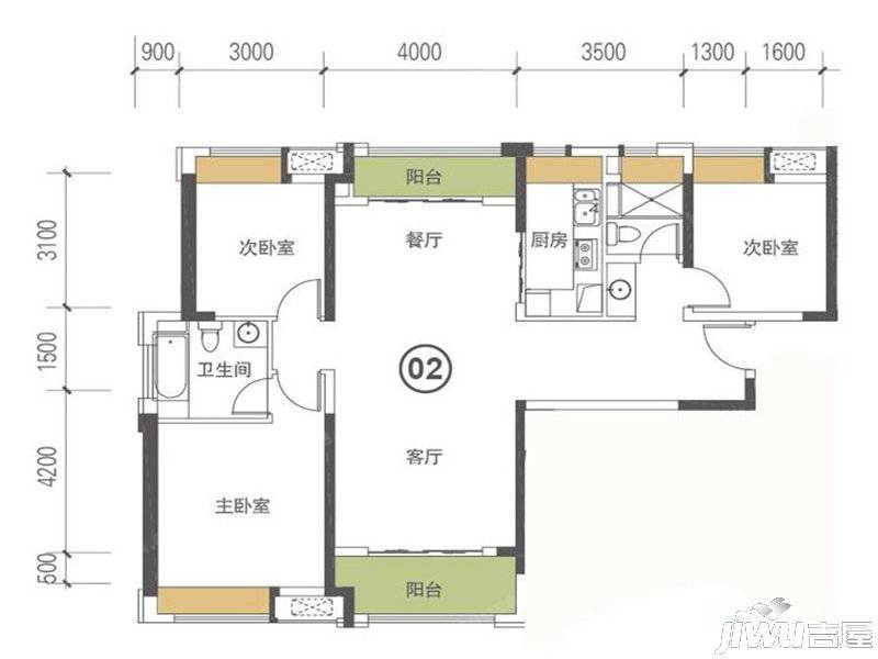 中海锦城4室2厅2卫140㎡户型图