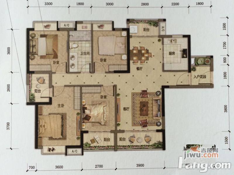 东方骏园4室2厅1卫133㎡户型图