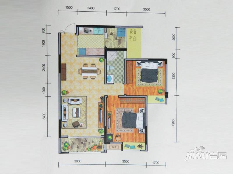 悠山郡2室2厅1卫84㎡户型图