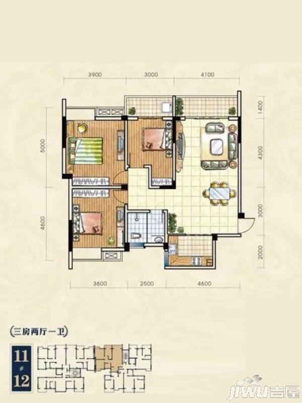 北斗大厦3室2厅1卫114㎡户型图