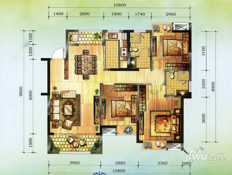 桂林奥林匹克花园3室2厅2卫114㎡户型图