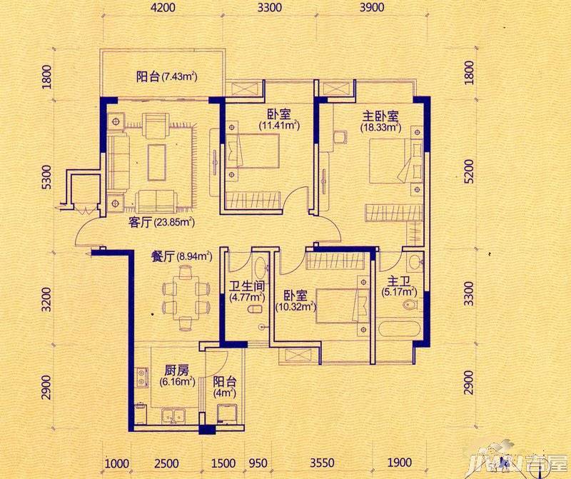 彰泰新城4室2厅2卫191㎡户型图