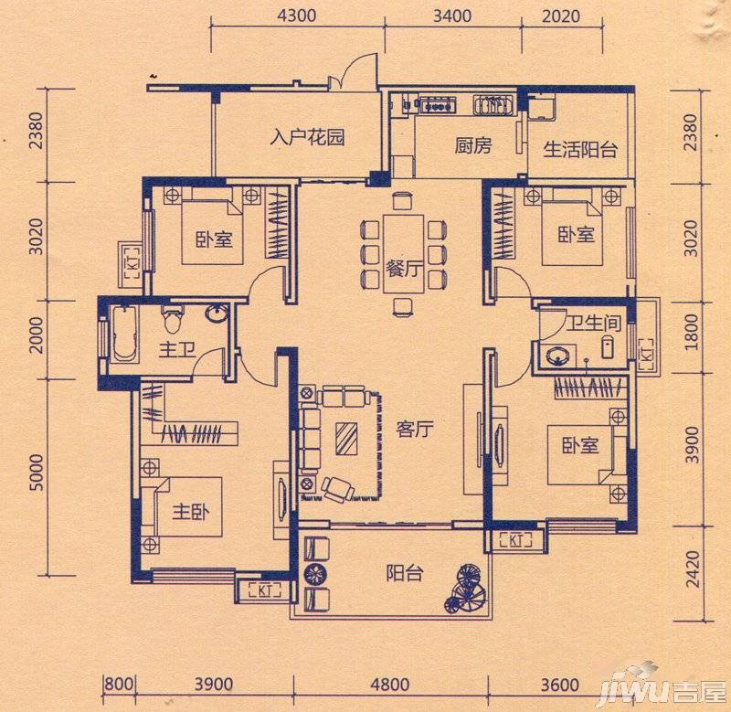 彰泰新城4室2厅2卫191㎡户型图