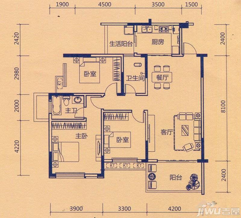 彰泰新城4室2厅2卫191㎡户型图