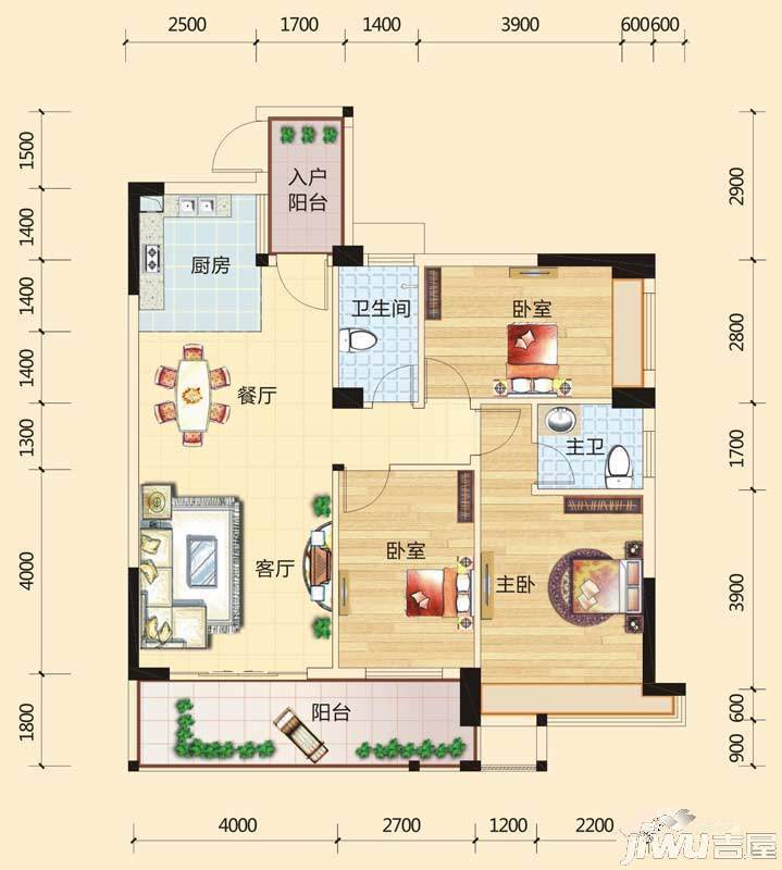 碧园印象桂林3室2厅2卫114㎡户型图