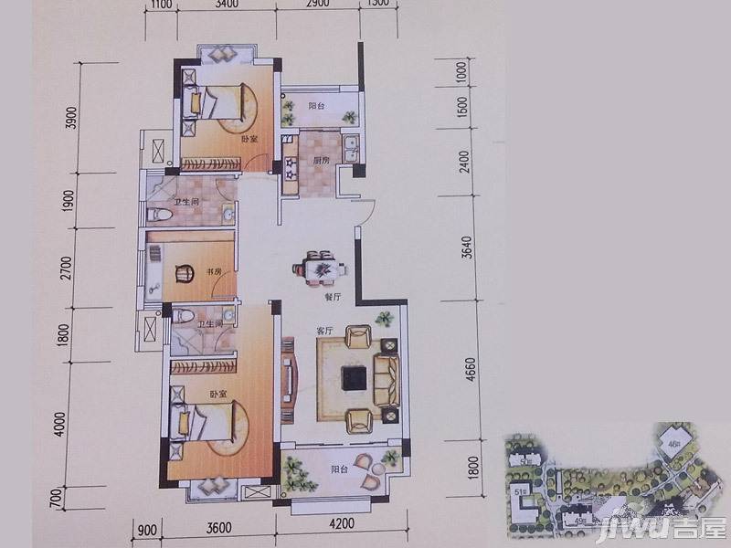 广源国际社区3室2厅1卫98.9㎡户型图