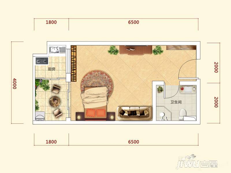 雁山新城1室1厅1卫42㎡户型图