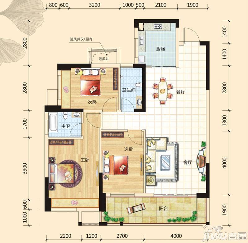 碧园印象桂林3室2厅2卫112㎡户型图