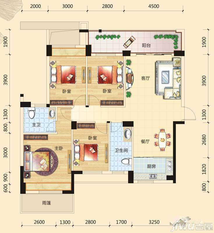 碧园印象桂林4室2厅2卫140.4㎡户型图