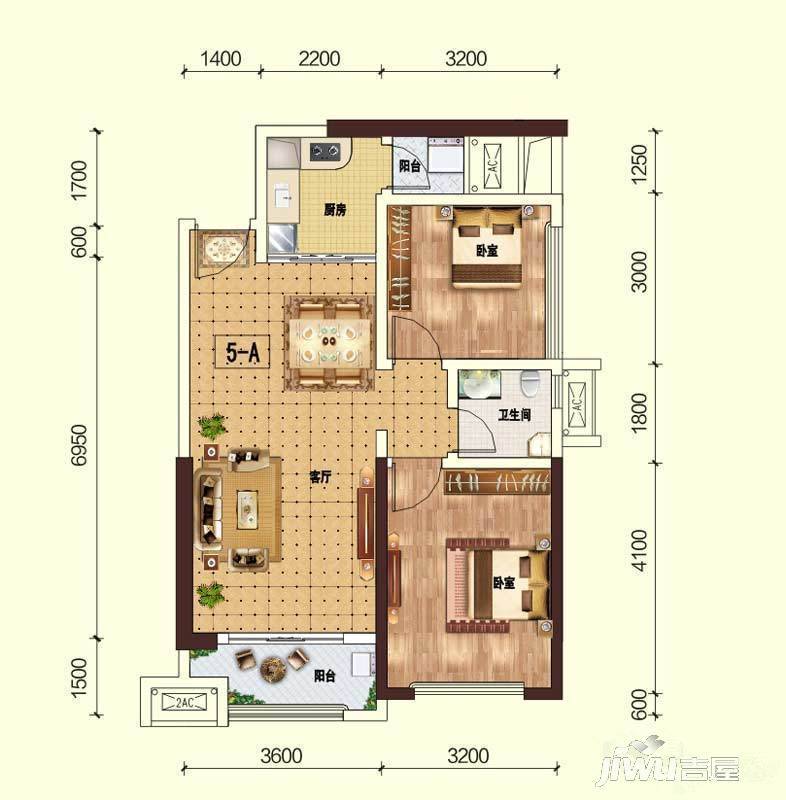 彰泰峰誉1室1厅1卫69㎡户型图