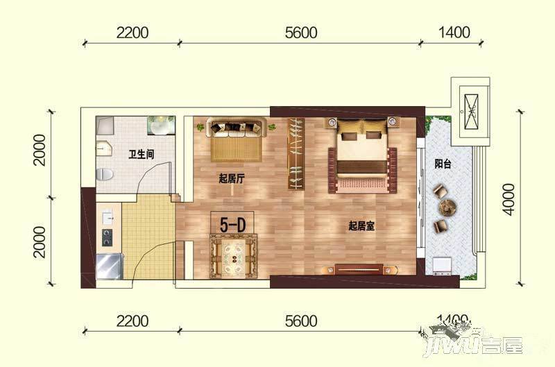 彰泰峰誉1室1厅1卫39㎡户型图