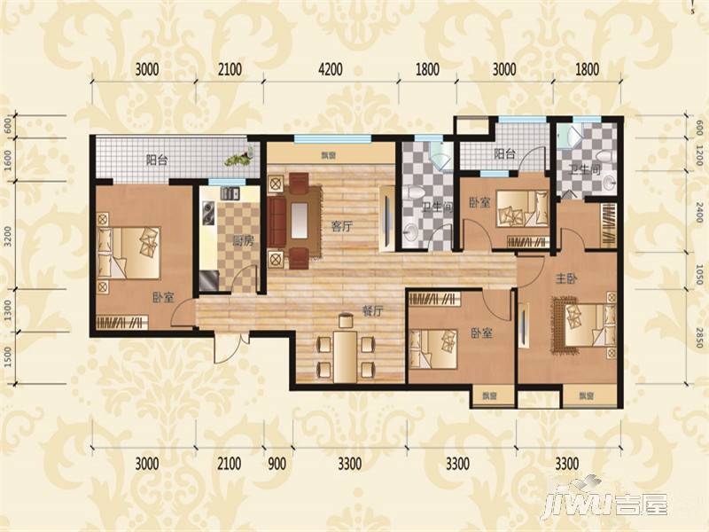 鹏程金色城市4室2厅2卫129.9㎡户型图