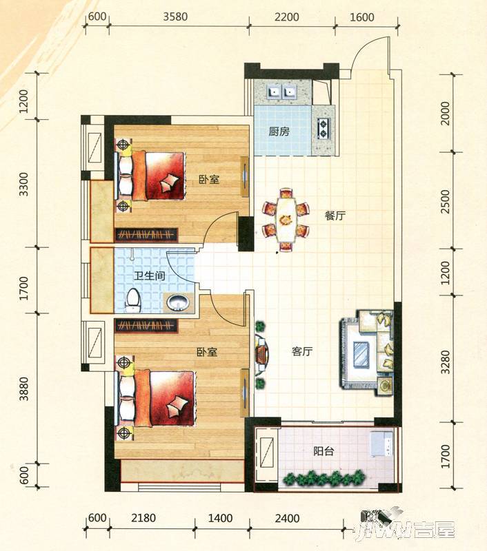 碧园印象桂林3室2厅2卫111㎡户型图