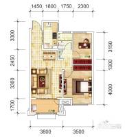城建琥珀瑞安家园2室2厅1卫89㎡户型图