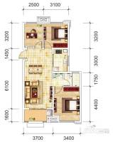 城建琥珀瑞安家园3室2厅1卫100㎡户型图