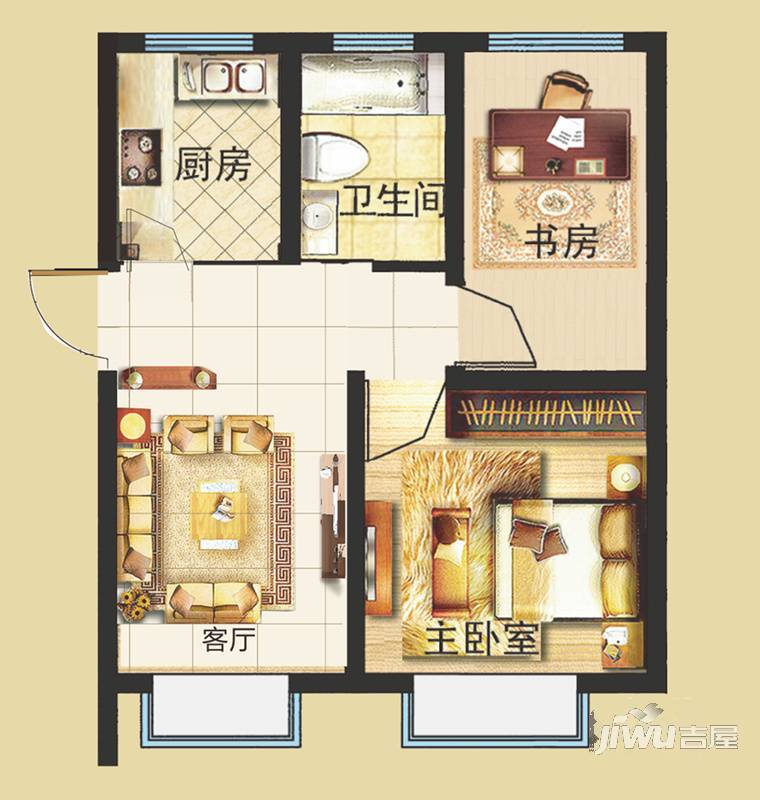 华冶新天地2室1厅1卫52.4㎡户型图