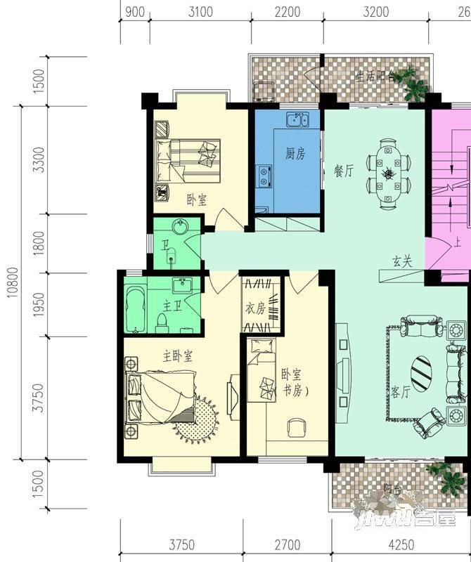 融侨观邸3室2厅2卫123.4㎡户型图