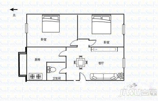 铁路润安小区2室2厅1卫户型图